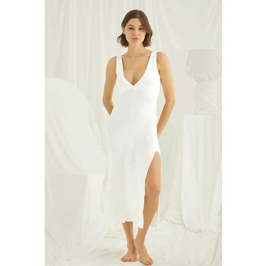 White Lace Slit Strap Nightgown