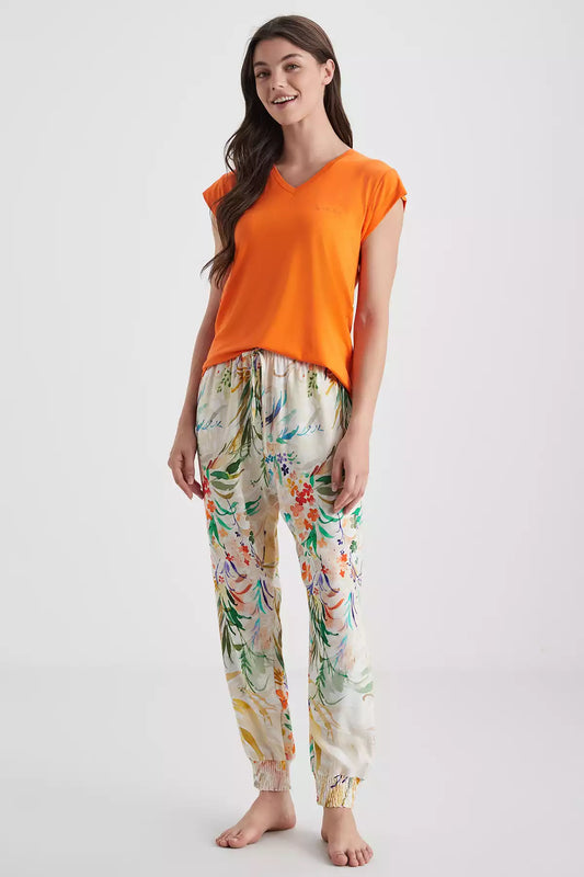 Orange Soft textured PJ Set