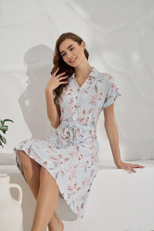Sky Blue Floral Sleep Dress