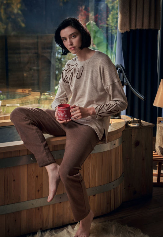Beige/Dark Brown PJ