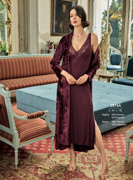 Burgundy DRESS-Velvet Robe