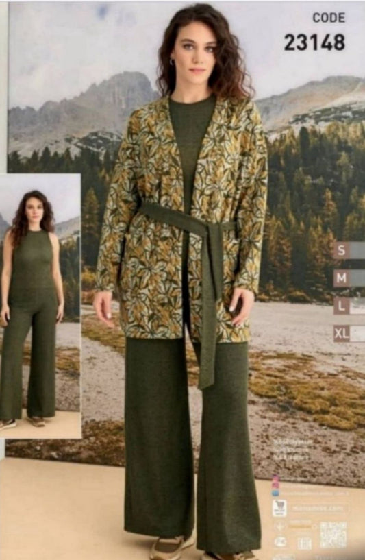 3 Pieces olive -green set with robe